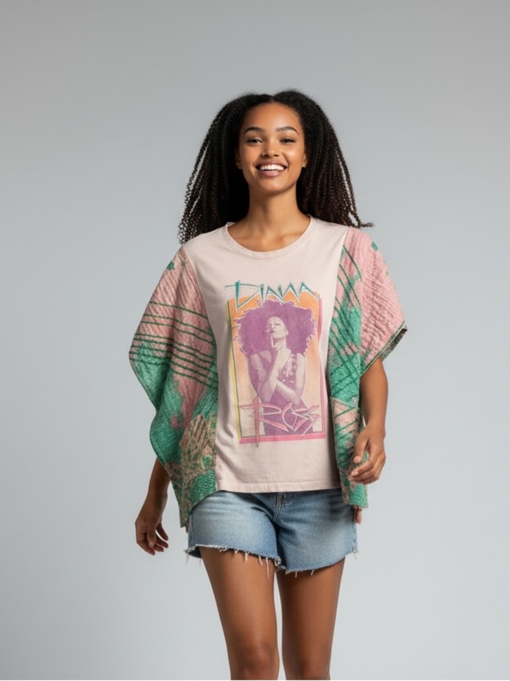 Band Tee DIANA ROSS Boho Sleeve UPCYCLED Kantha  Top